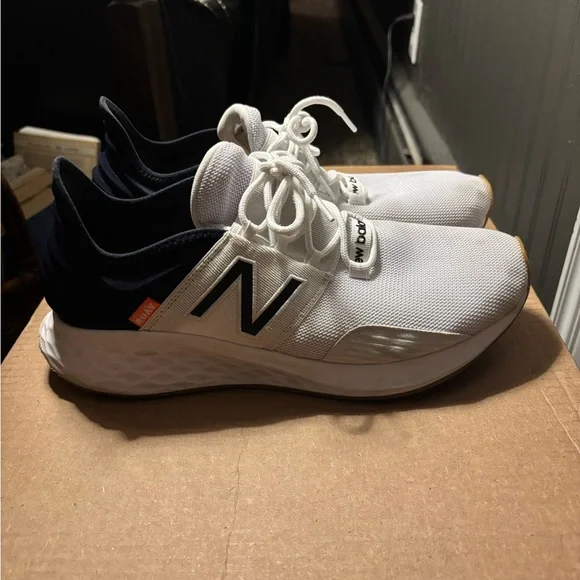 New Balance White and Navy Blue Sneakers - Picture 3 of 6